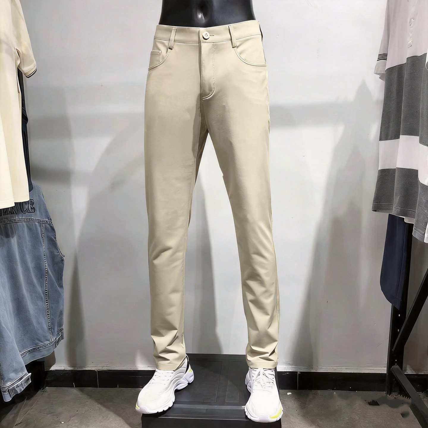 正品大牌!男装品牌千元品质高弹高柔长裤卡其色略修身休闲裤男裤