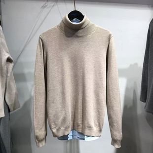 ！男装品牌！男士高领针织衫修身中厚弹力毛衣卡其色毛衫