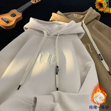 中大童加绒连帽卫衣2025秋冬款男童卫衣初中生青少年潮流加厚卫衣