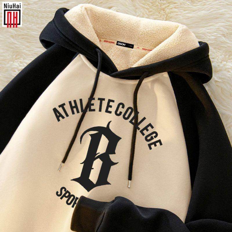 中大童加绒加厚连帽卫衣2024秋冬季男童加厚羊羔绒带帽子卫衣外套