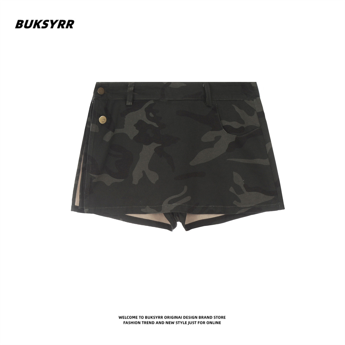 BUKSYRR美式复古辣妹低腰做旧迷彩短款裤裙女夏季修身显瘦包臀裙