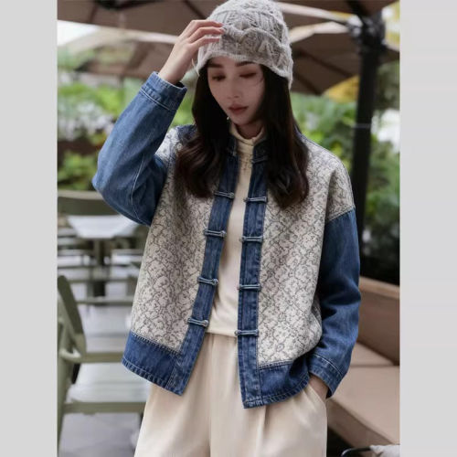 2026春新中式复古女外套拼色