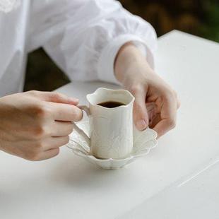 观策器隐浮雕竹韵咖啡杯陶瓷主人杯带托家用咖啡杯碟功夫品茗杯子