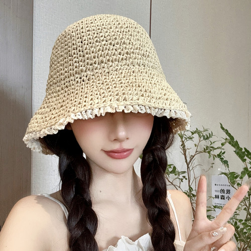 蕾丝草帽遮脸显脸小沙滩渔夫帽