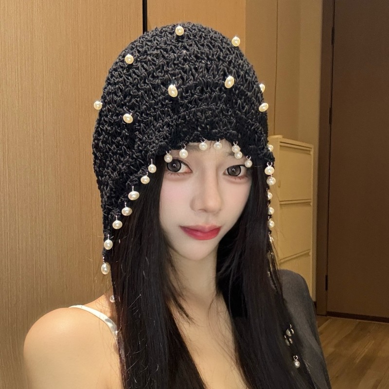 手工镂空珍珠帽子女春秋冬季针织帽流苏绑带可爱显脸小护耳包头帽,服饰配件/皮带/帽子/围巾,帽子,淘宝优惠券,粉丝福利购,淘宝优惠卷