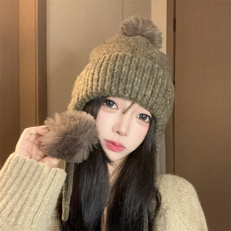 可爱毛球毛线帽防风护耳包头帽