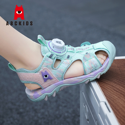 abckids女童鞋夏季新款儿童旋转纽扣包头凉鞋溯溪运动女孩沙滩鞋