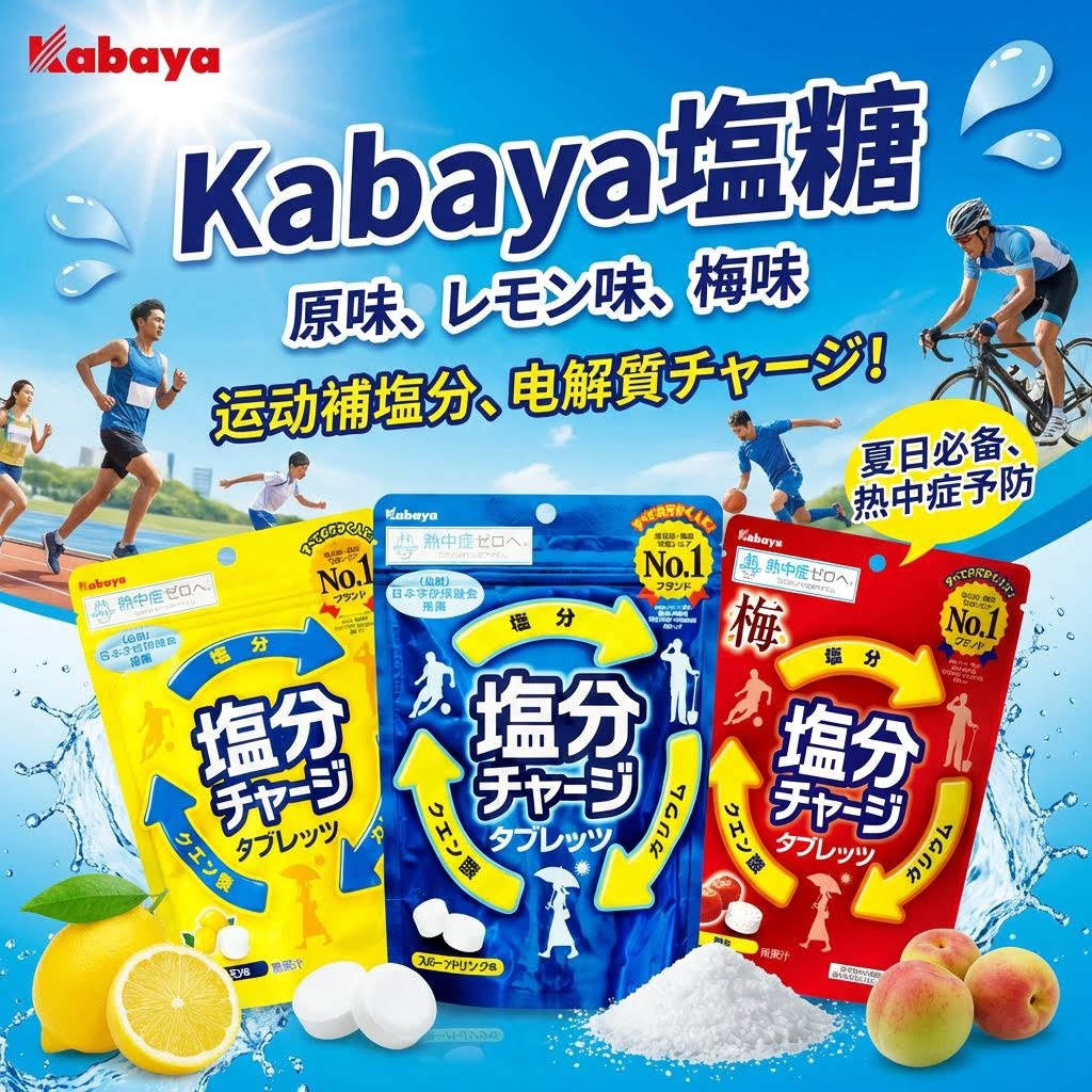 日本Kabaya盐糖运动糖果补盐糖柠檬味运动防中暑补充盐水分儿童