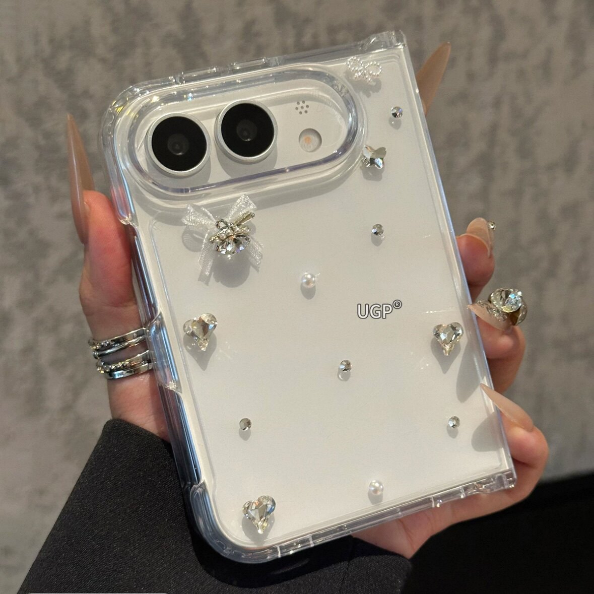 【新款热门】透明水钻蝴蝶结适用苹果18fold手机壳女款奢华防摔保护套闪亮装饰壳ultra