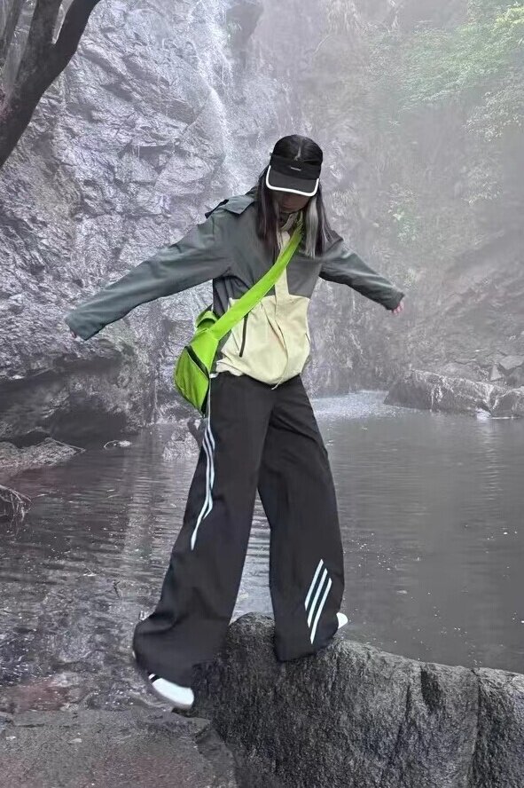 美式垂坠感条纹高腰运动休闲裤男女潮流直筒阔腿户外冲锋裤子ins