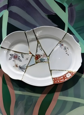 sele同款金缮系列大盘大鱼盘装饰盘长盘拼接盘高级感白瓷摆盘挂盘