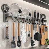 吸盘厨房挂钩免打孔挂杆锅勺子铲子挂架多功能壁挂置物架门后收纳