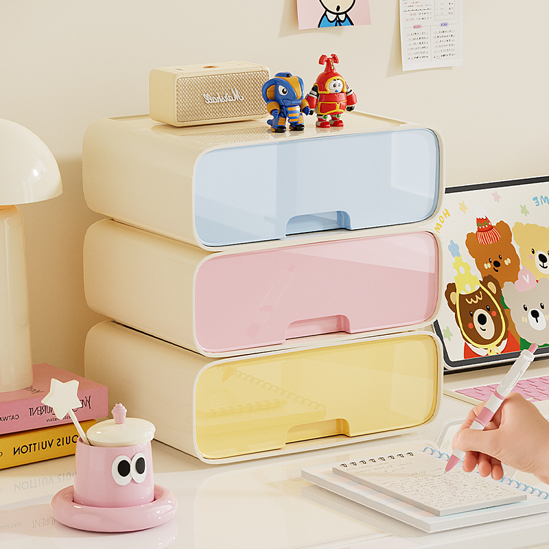 多巴胺高级配色多层桌面收纳盒多功能抽屉式收纳柜子化妆品置物架