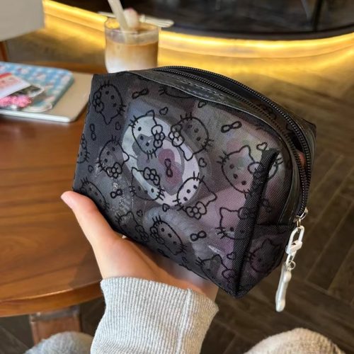 可爱kitty网纱补妆包日用便携外出数据线杂物收纳包便携小手拿包