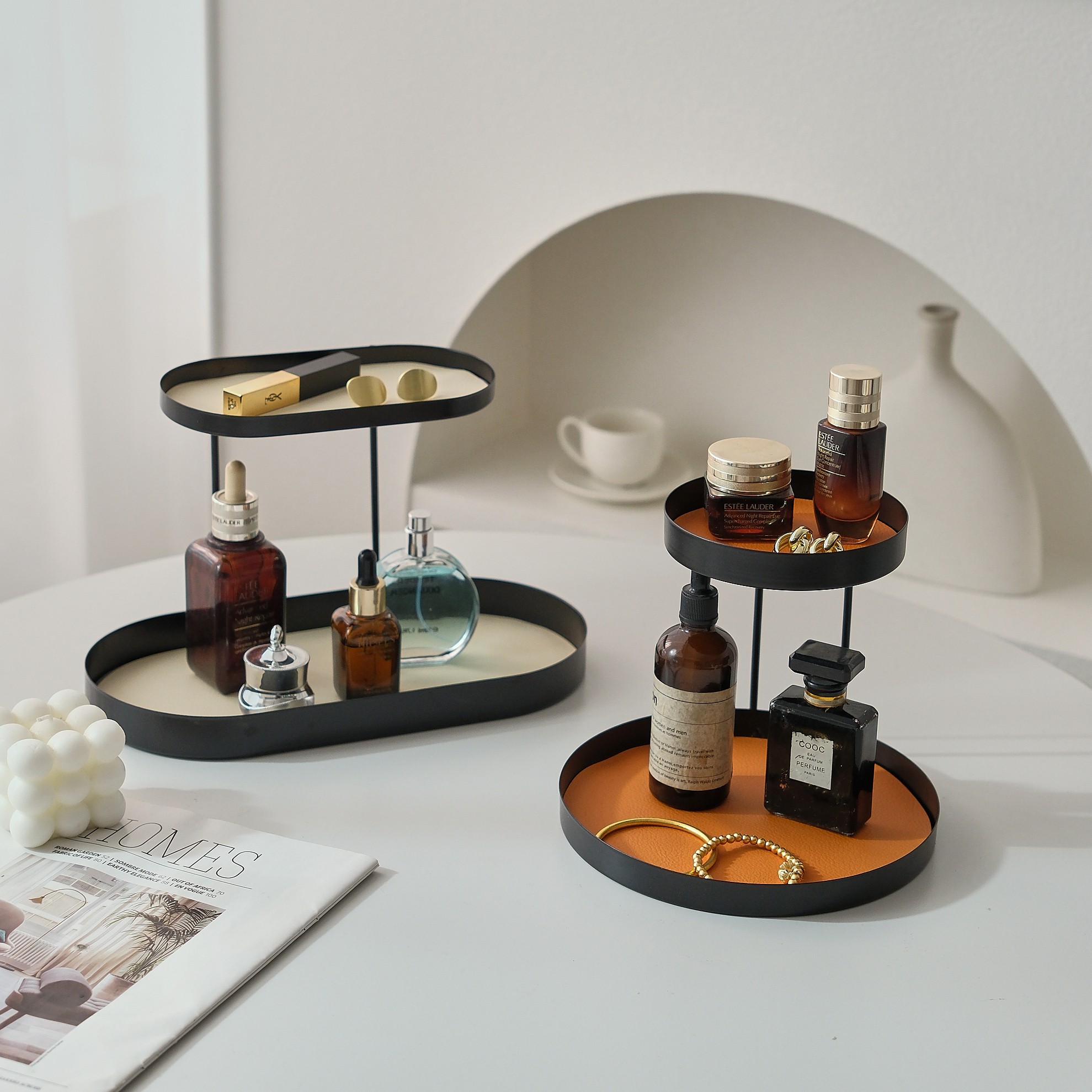 高级感香水收纳架玄关台面钥匙托盘首饰架梳妆台香薰置物架展示架