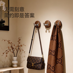 按压吸盘锌合金实木鹅卵石挂钩玄关家用包包钥匙衣服悬挂收纳挂钩