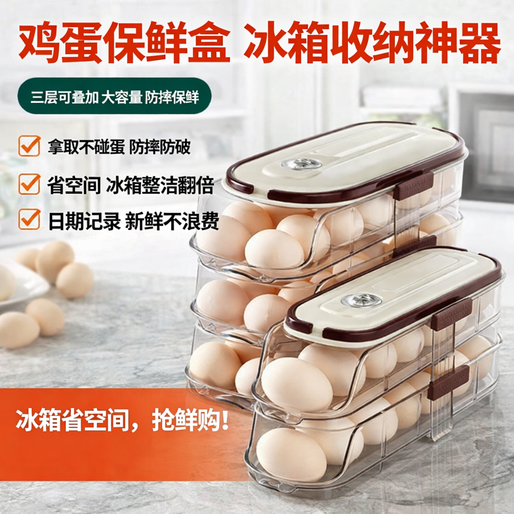 手提鸡蛋收纳盒冰箱侧门收纳架厨房专用抽屉式鸡蛋保鲜盒整理神器