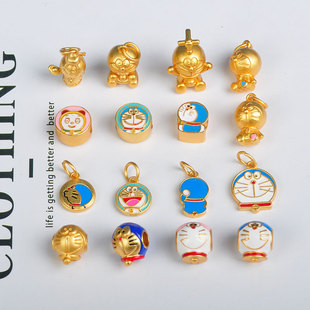 高保色古法沙金机器猫系列隔珠配件diy蓝胖子哆来咪手链串吊坠女