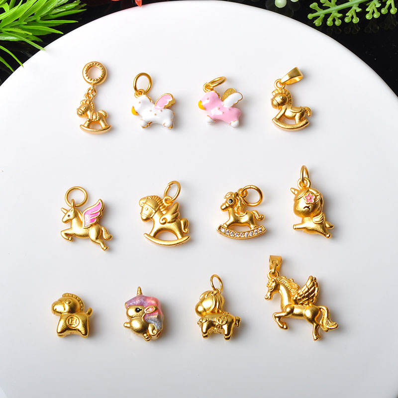 高保色古法沙金小马吊坠配件