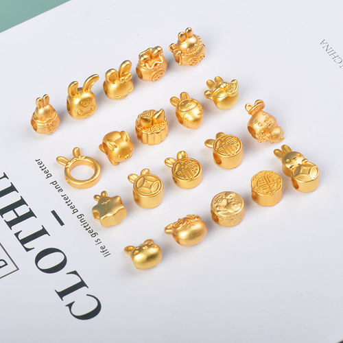 高保色古法沙金兔子隔珠配件