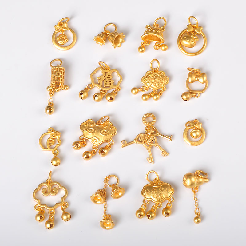 高保色古法沙金如意锁吊坠配件