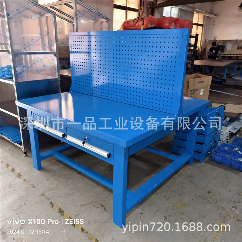 一品重型四工位钳工工作台钳工实训台职校车间模具台配2抽屉挂板