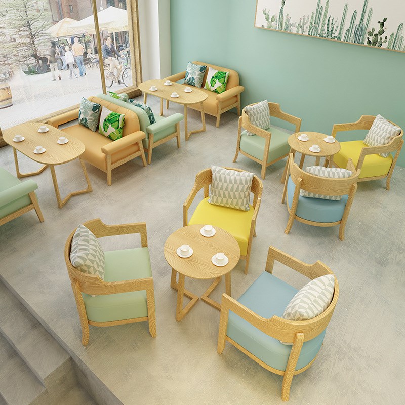 直营现代简约实木洽谈区奶茶店咖啡厅桌椅卡座沙发组合