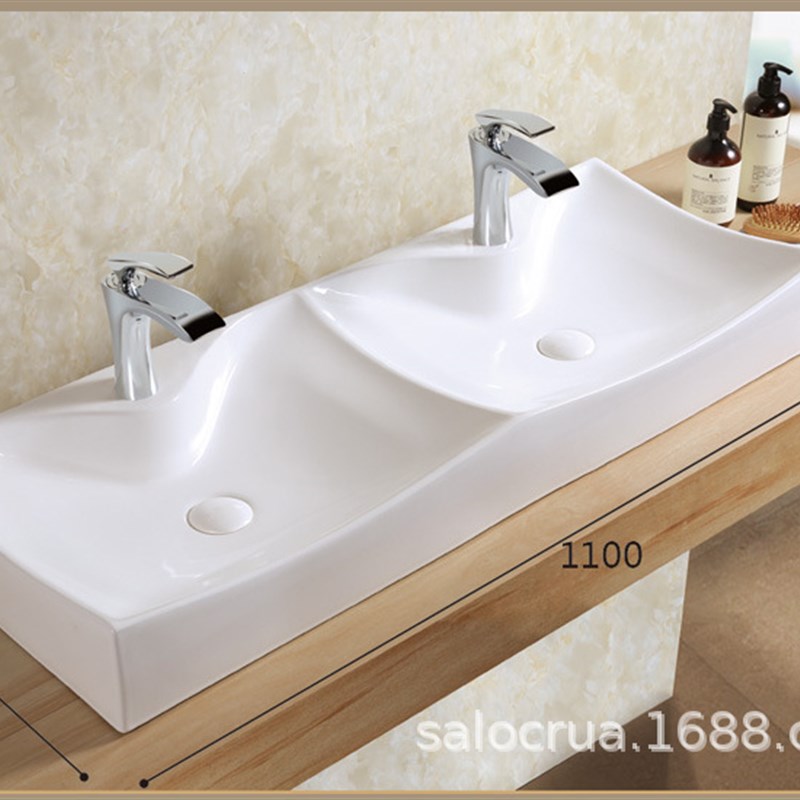 1.1米大号台盆艺术盆1.2米陶瓷盆双龙头孔长方形双盆洗脸盆双盆