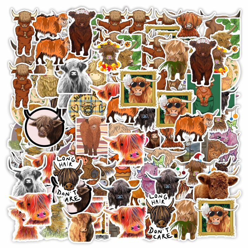 50张长毛牛卡通动漫防水装饰贴画充电宝保温杯滑板电脑平板笔记本手账