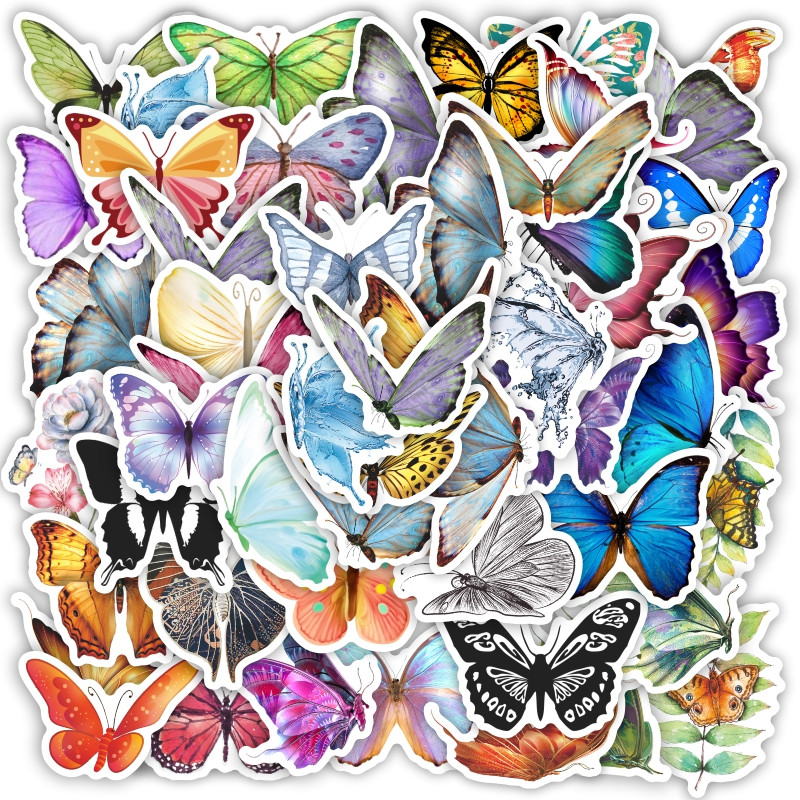 50张蝴蝶卡通动漫个性装饰贴画吉他ipad充电宝平板笔记本手账电脑滑板