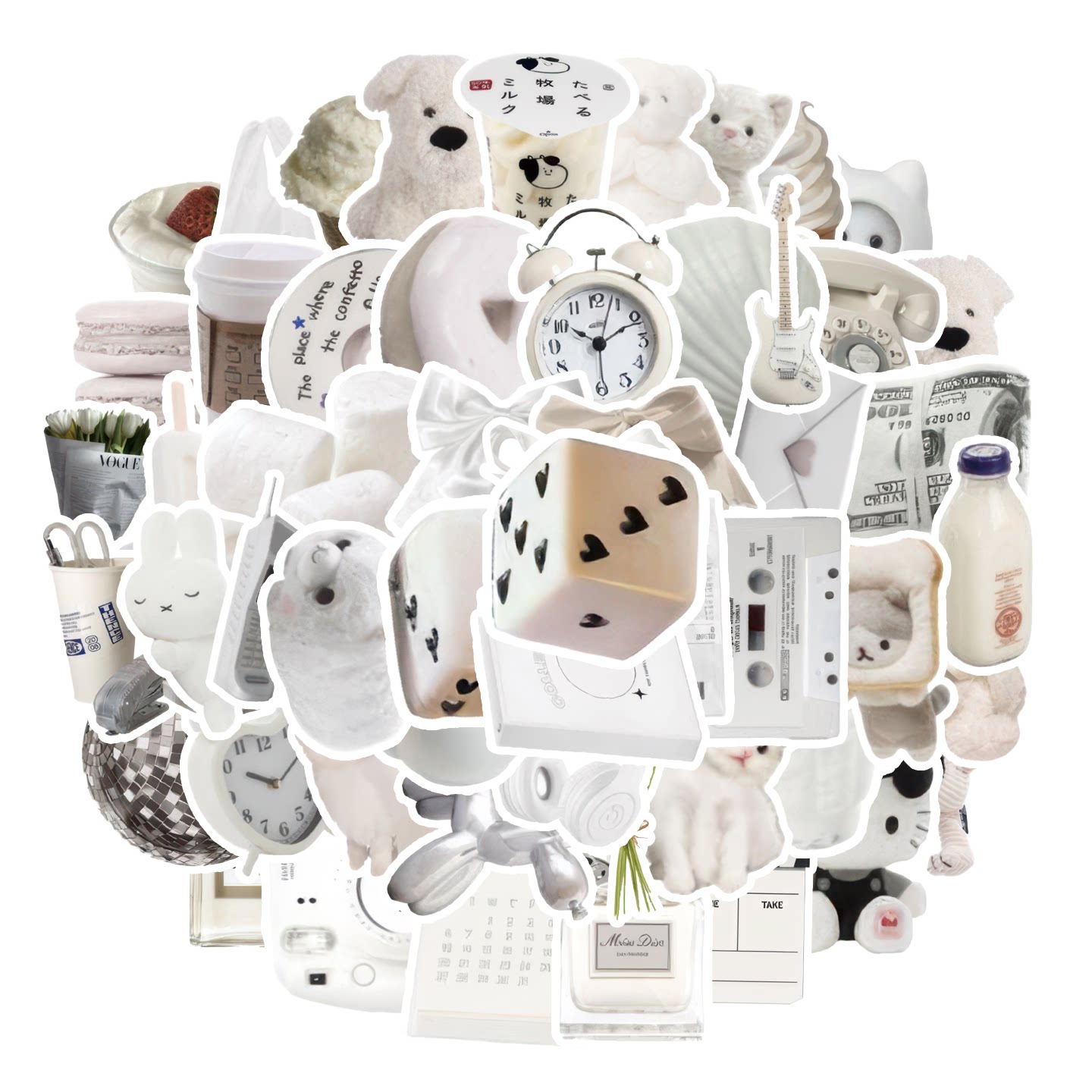 50张高清白色少女心贴纸Y2K韩系贴画装饰水杯DIY收纳柜冰箱手机壳