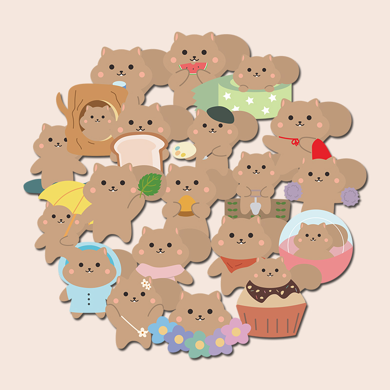 40张小松鼠卡通可爱装饰贴画滑板储物箱行李箱平板电脑笔记本手账水杯