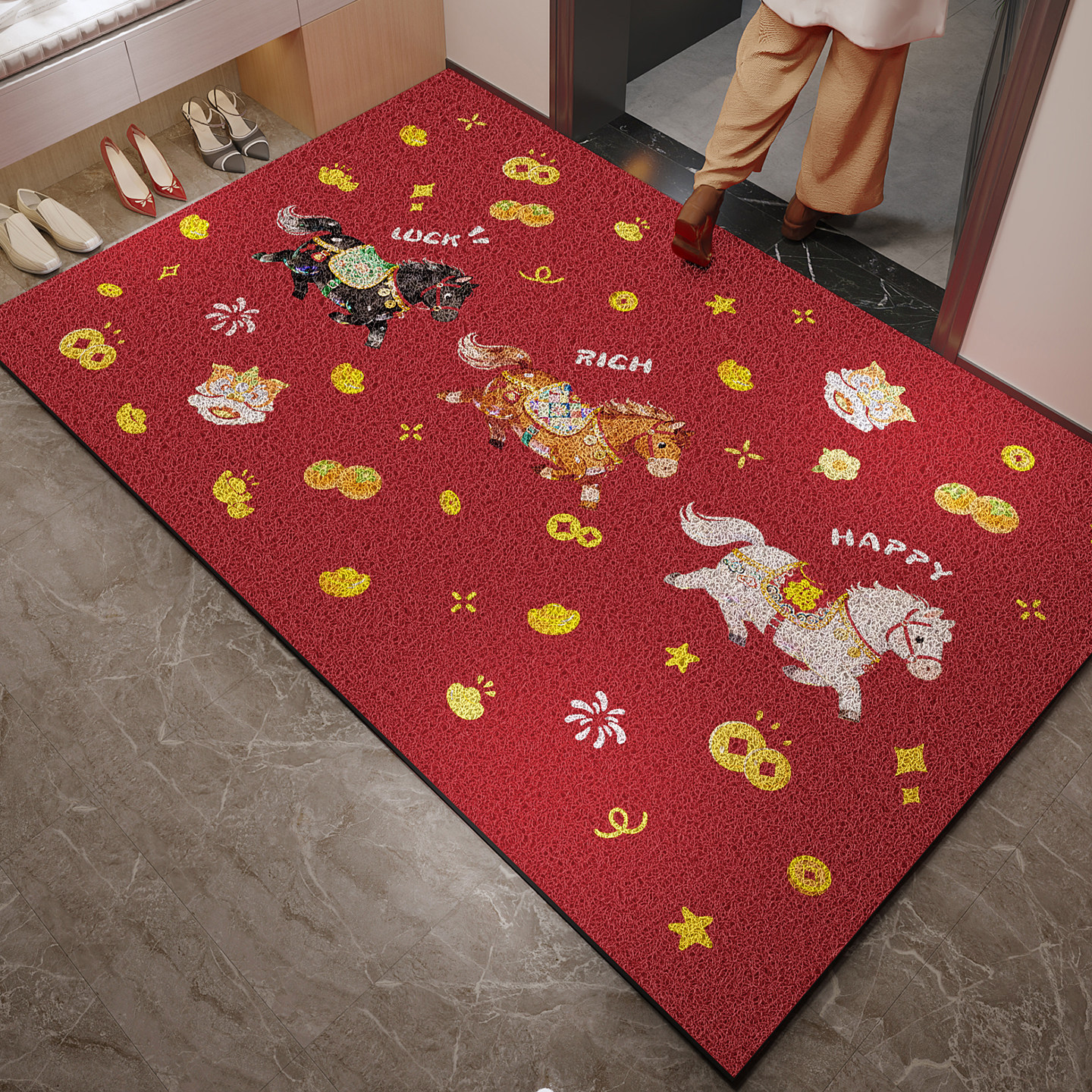 马年入户门丝圈地垫2026新款红色pvc脚垫进门口耐脏防滑刮沙地毯,居家布艺,入户地垫,淘宝优惠券,粉丝福利购,淘宝优惠卷