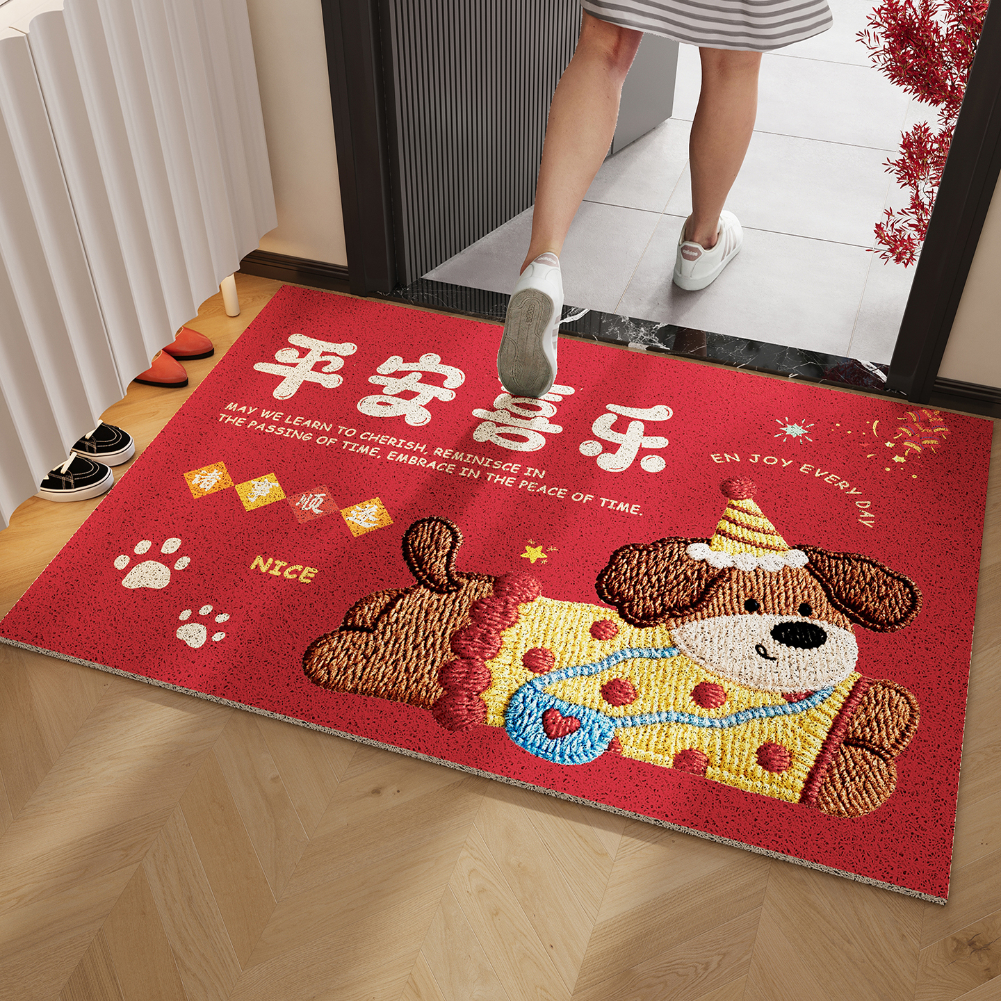迎新喜马年新款红色入户门地垫