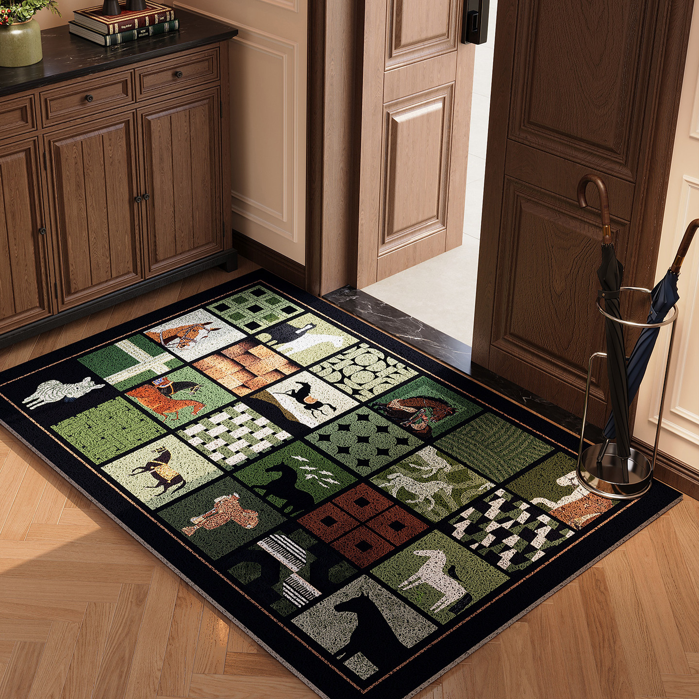入户门地垫丝圈2026马年新款法式中古风地毯绿色耐脏防滑蹭土脚垫,居家布艺,入户地垫,淘宝优惠券,粉丝福利购,淘宝优惠卷