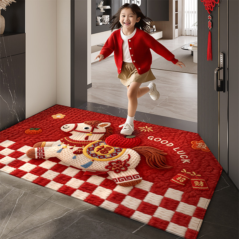 卡通马年红色入户门地垫新款喜庆防滑除尘耐磨脚垫玄关大门口地毯,居家布艺,入户地垫,淘宝优惠券,粉丝福利购,淘宝优惠卷
