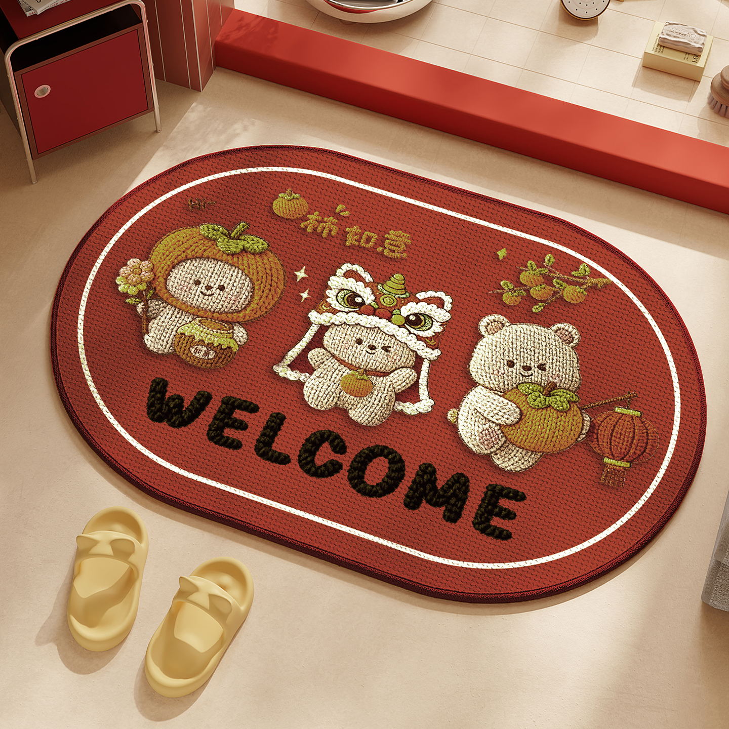 新年地垫浴室吸水速干蹭脚垫红色