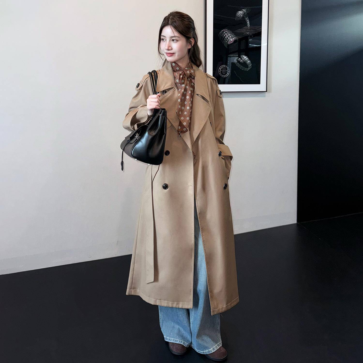 aassss重工大牌卡其色风衣外套女士高级感中长款收腰大衣秋季上衣