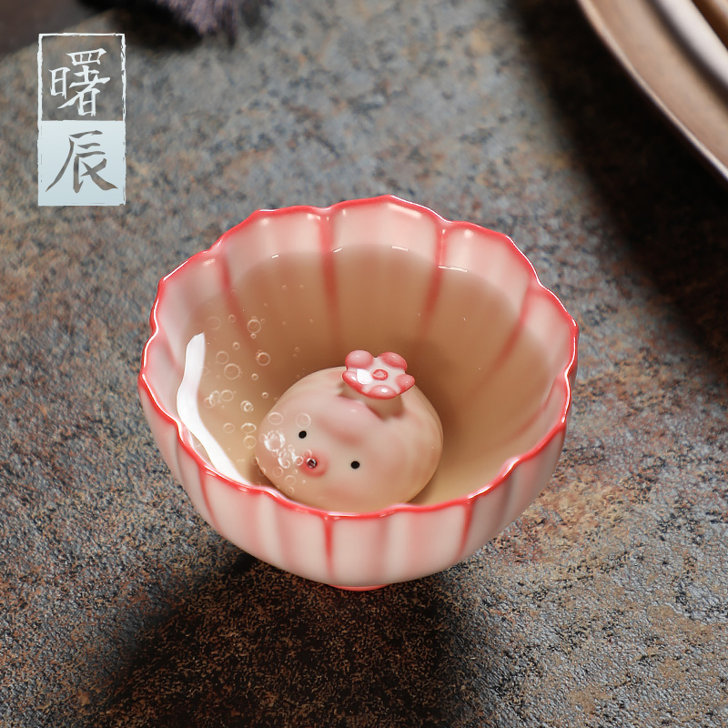 粉汝窑创意吐泡泡茶宠鱼小猪
