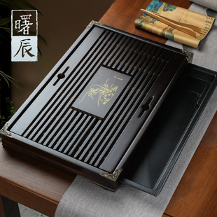 柯木茶桌功夫茶具茶托盘干泡盘 小兰香茶盘木制储水茶台大号抽屉式