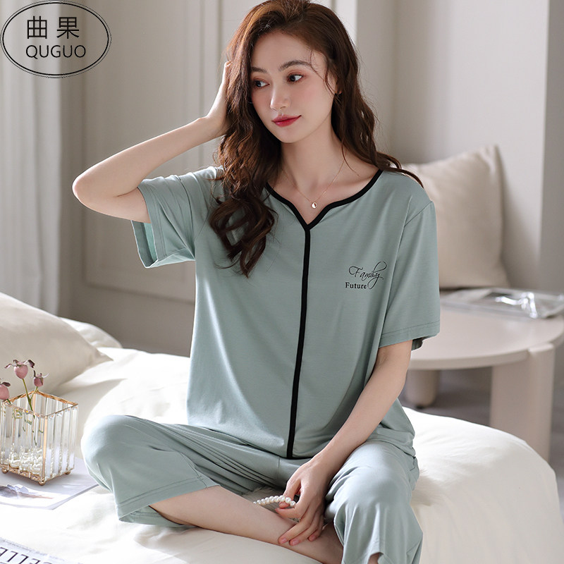 睡衣女款2026新款夏天睡衣女短袖七分裤RC莫代尔薄款冰丝感家居服