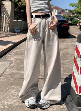 KRO美式复古阔腿牛仔裤女2024新款显瘦高腰宽松直筒拖地长裤