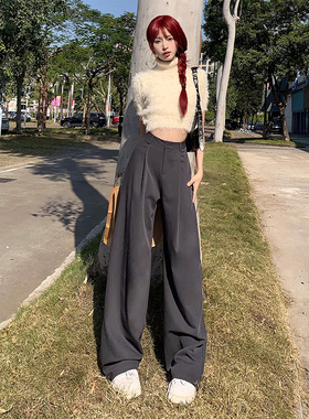 KRO日系休闲西裤女2024新款小众设计感直筒宽松垂感阔腿裤