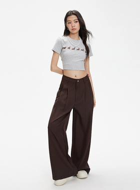 KRO2025夏季新款多色可选百搭阔腿西装裤宽松显瘦慵懒拖地休闲裤