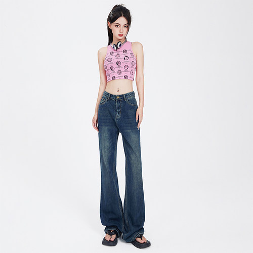 KRO微喇牛仔裤时尚简约高腰显瘦