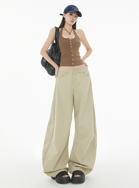 KRO美式高街牛仔弯刀裤女春季新款高腰宽松显瘦百搭潮流阔腿裤子