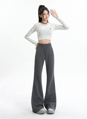 KRO显瘦辣妹微喇叭裤女2025新款秋季百搭休闲运动卫裤抽绳拖地裤