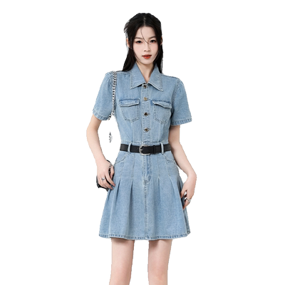 KRO港风牛仔连衣裙收腰显瘦