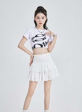 KRO白色高腰a字短裙2025新款蛋糕裙显瘦减龄夏季新款松紧腰蓬蓬裙