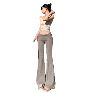 KRO翻腰透气针织微喇垂垂裤慵懒修身显瘦弹力健身瑜伽休闲裤女